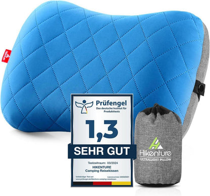 Aufblasbares Camping Kissen mit Abziehbarem Kissenbezug, Blau