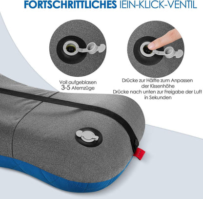 Aufblasbares Camping Kissen mit Abziehbarem Kissenbezug, Ergonomisches