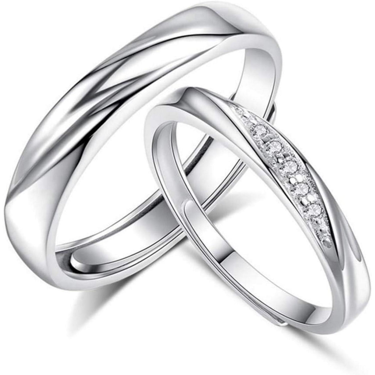 925 Sterling Silber Partnerringe Offen Verstellbar mit Zirkonia