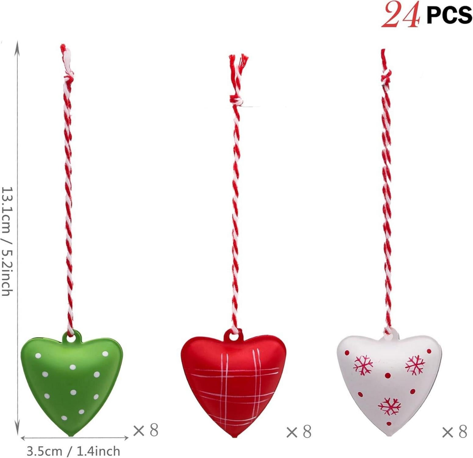 Weihnachtsanhänger Metall Herz 24er Set 3.5cm Rot Grün Weiß Christbaumschmuck