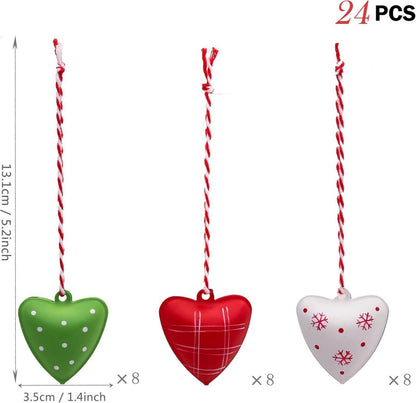 Weihnachtsanhänger Metall Herz 24er Set 3.5cm Rot Grün Weiß Christbaumschmuck