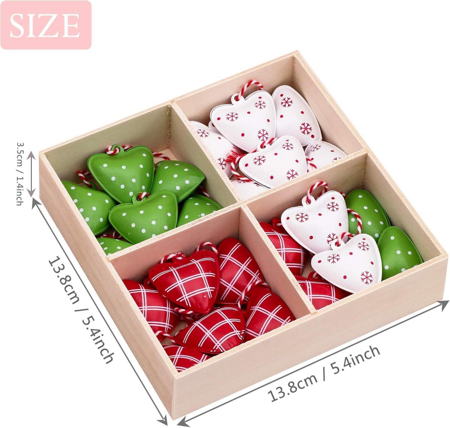 24er Set Metall Herz Weihnachtsanhänger 3.5cm Rot Grün