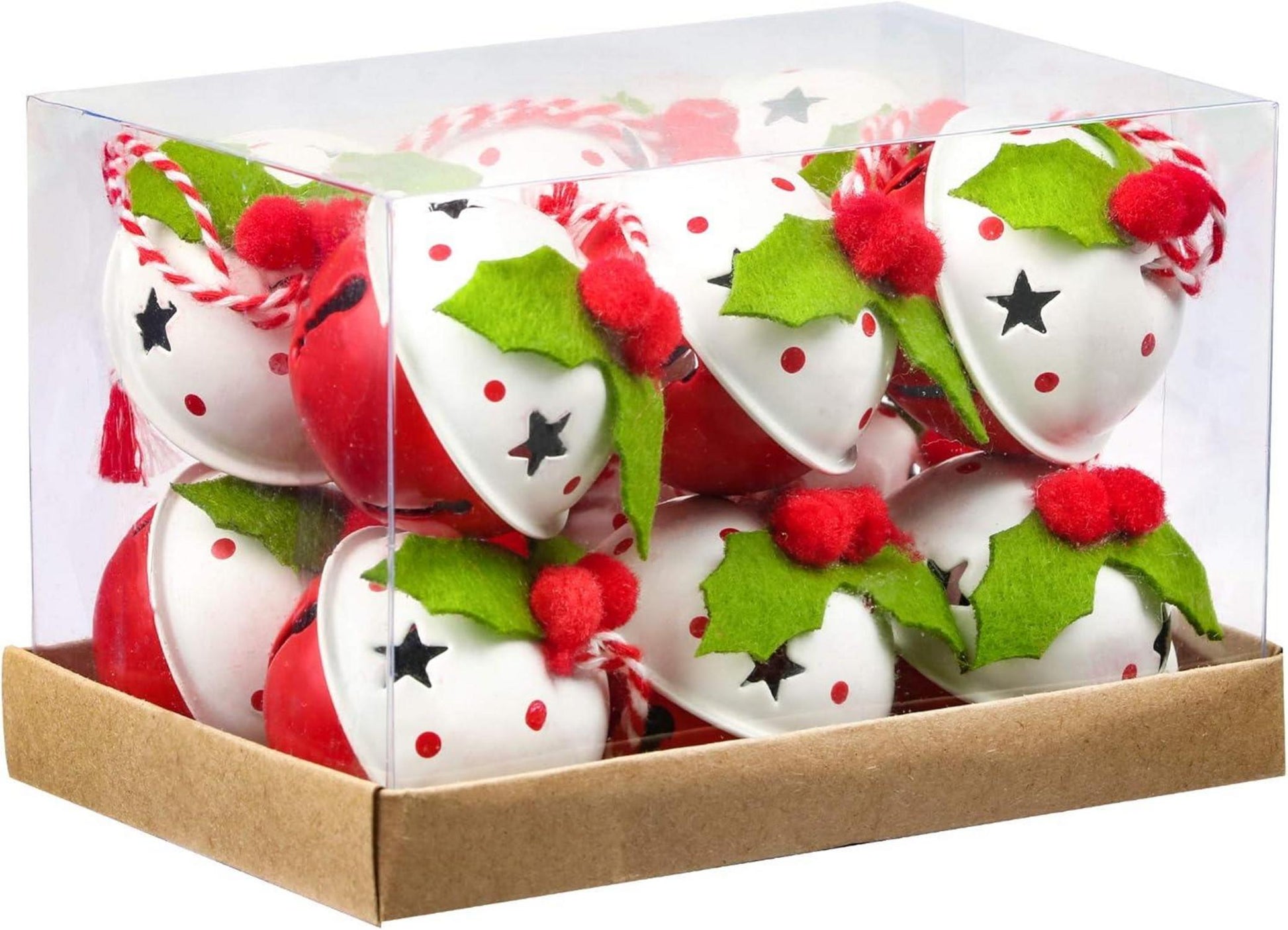Eisen Glöckchen Weihnachtsanhänger 12er Set 4cm Rot Weiß Christbaumschmuck