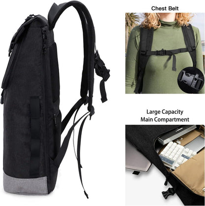 Laptop-Rucksack Roll Top Schwarz Wasserdichter Wanderrucksack 25L