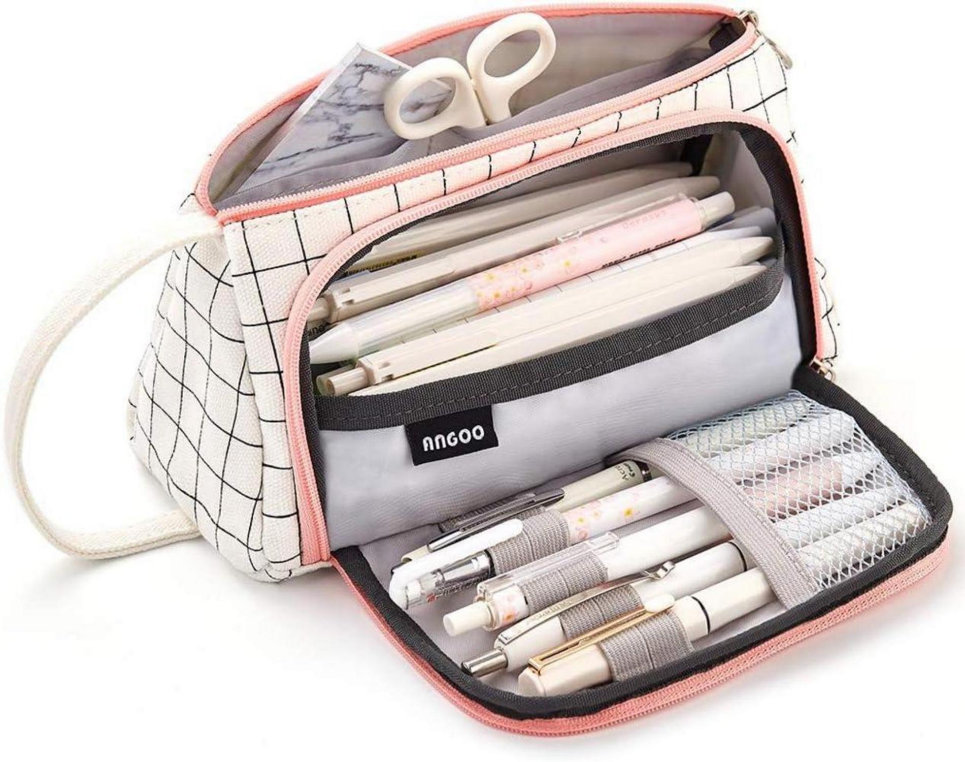 Großes EASTHILL Federmäppchen für Mädchen -kariert, Schreibwarenbeutel, College Office Studentin Geschenk