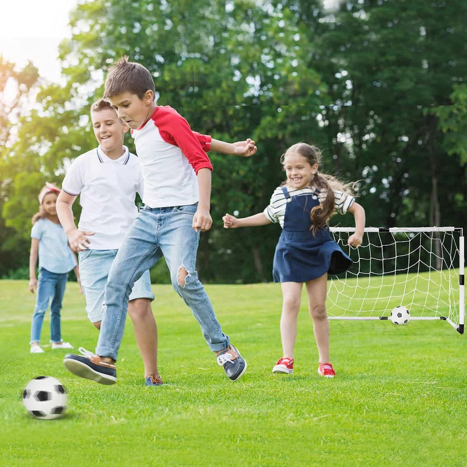 2er Set Kinder Fußballtore mit Fußbällen und Luftpumpe