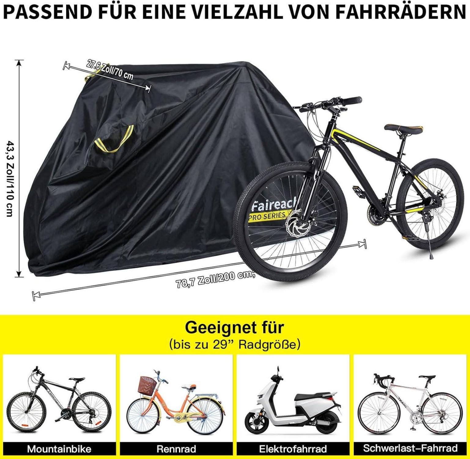 Fahrrad Abdeckplane Wasserdicht Premium-Stoff Schutzhülle Regen Staub Schnee UV 200x110x70cm