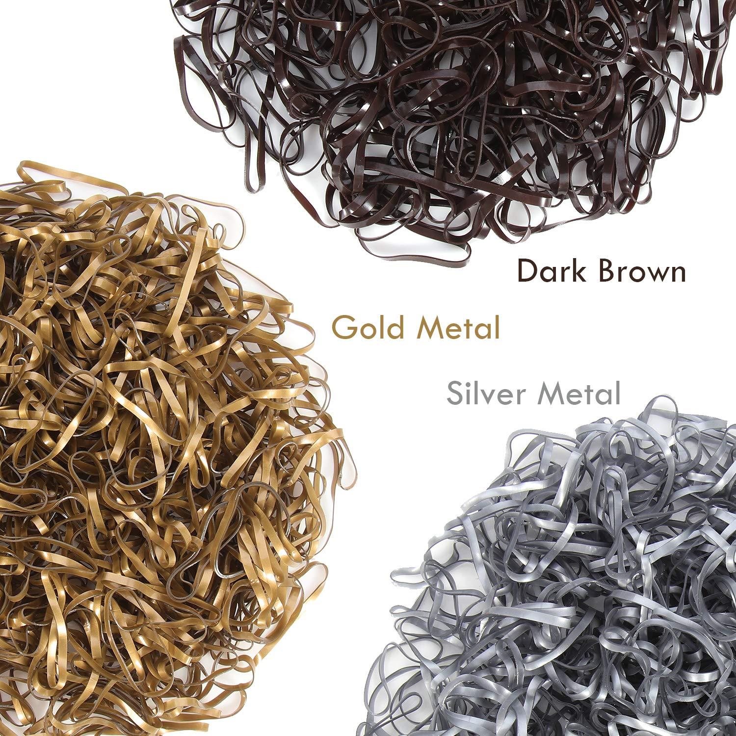 Hoyols Elastische Haar Krawatten für Pferdeschwanz Zopf Halter 1000 Stück Braun Silber Gold