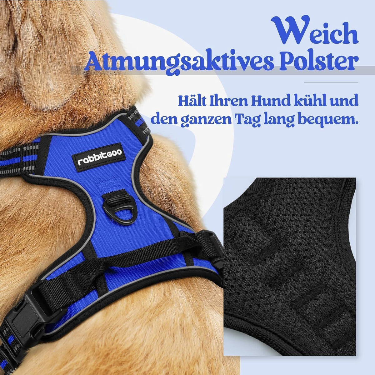Hundegeschirr Anti-Zug mit Reflektoren Blau M