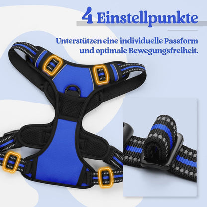 Hundegeschirr Anti-Zug mit Reflektoren Blau M