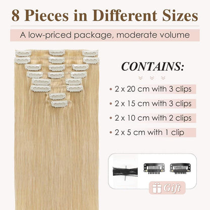Echthaar Clip-In Extensions – Mittele Blond, 35cm