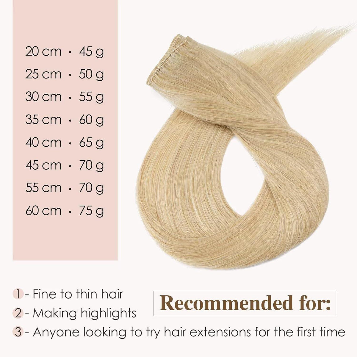 Echthaar Clip-In Extensions – Mittele Blond, 35cm