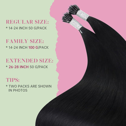 Echthaar Nanoring Extensions Schwarz 40 cm - 50g