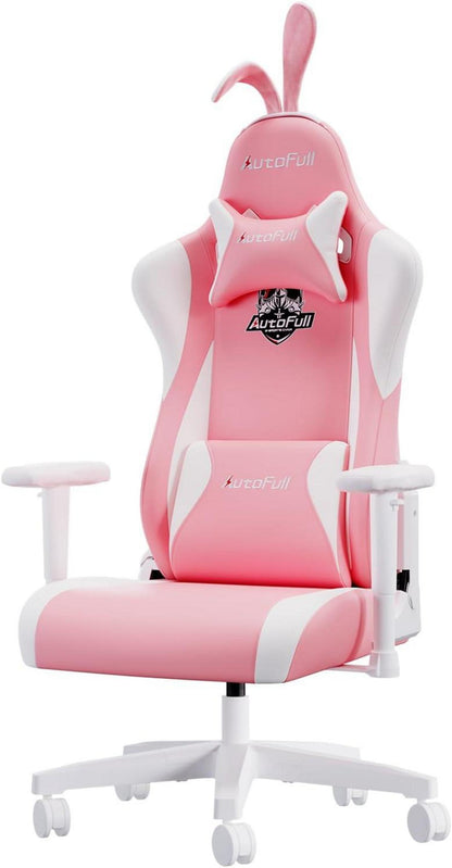 Niedlicher Pink Bunny Gaming-Stuhl mit Lendenwirbelstütze