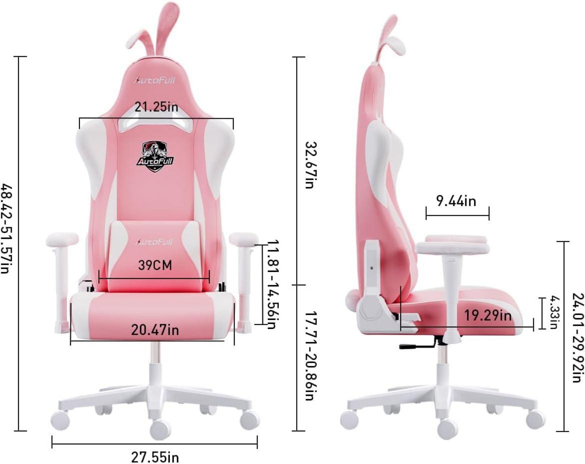 Niedlicher Pink Bunny Gaming-Stuhl mit Lendenwirbelstütze