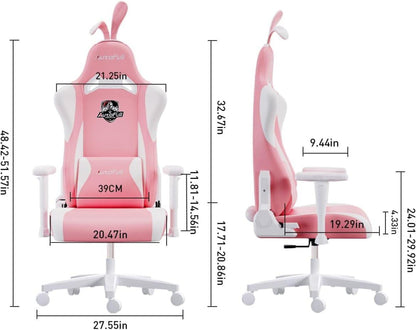 Niedlicher Pink Bunny Gaming-Stuhl mit Lendenwirbelstütze