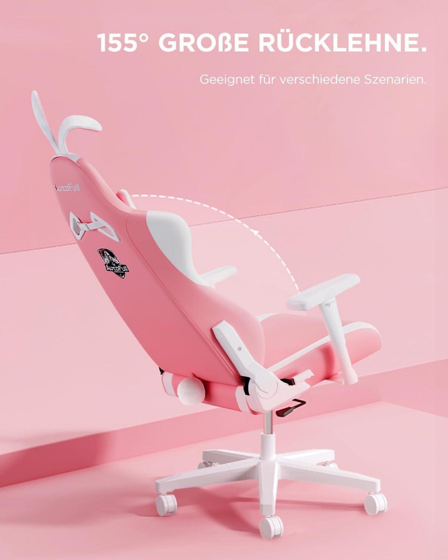 AutoFull C2 Pink Bunny Gaming-Stuhl mit Lendenwirbelstütze, PU-Leder