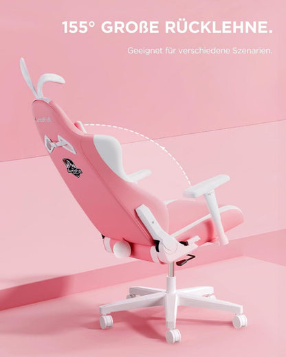 AutoFull C2 Pink Bunny Gaming-Stuhl mit Lendenwirbelstütze, PU-Leder