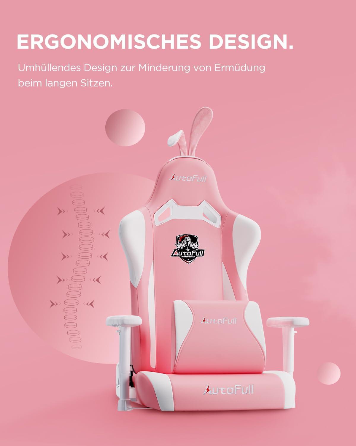 Gaming-Stuhl AutoFull C2 Pink Bunny mit Lendenwirbelstütze & hoher Rückenlehne