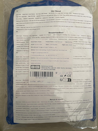 Anyoo Wasserdichter Regenmantel Poncho mit Kapuze für Outdoor-Aktivitäten