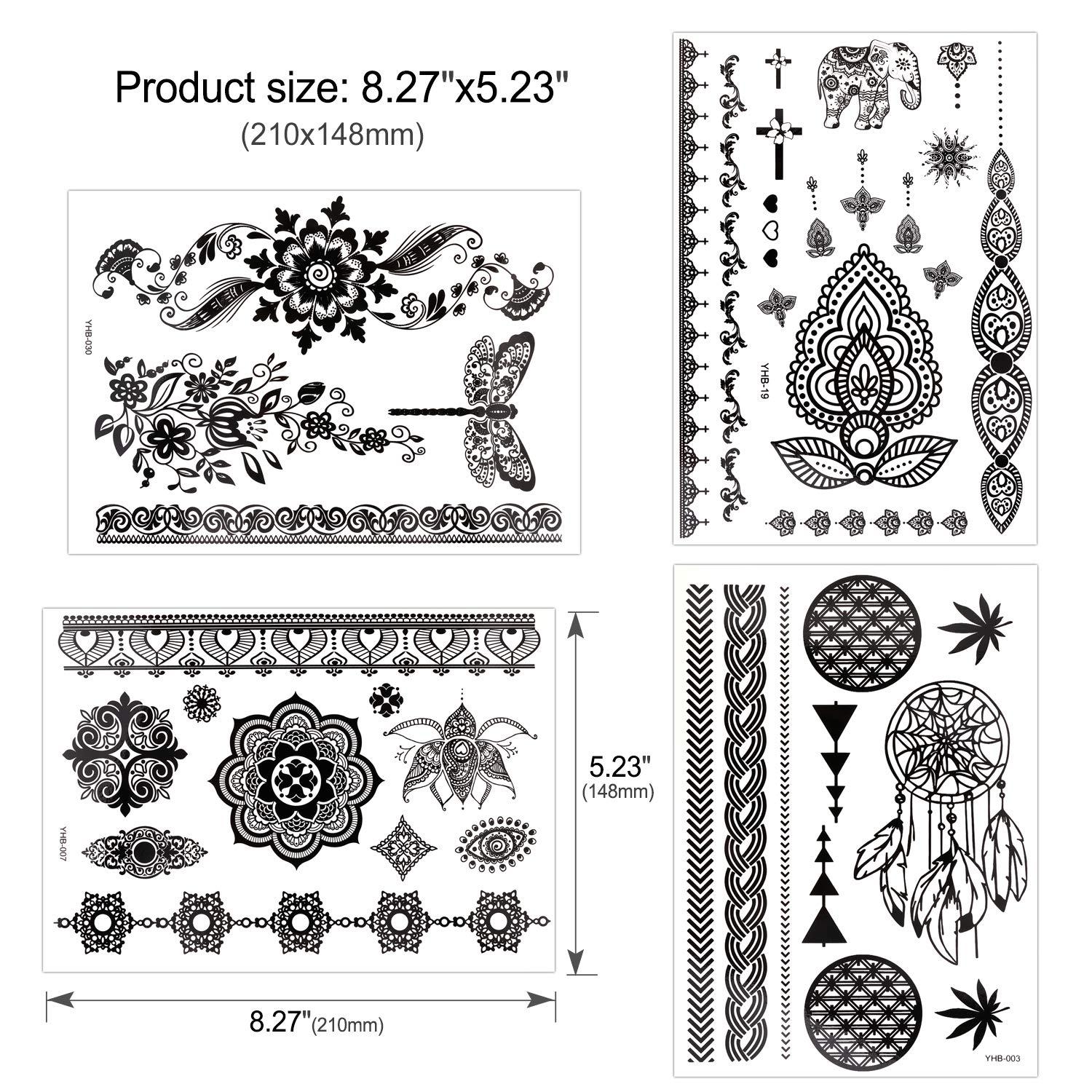 10 Blatt Schwarze Henna Tattoo Aufkleber wasserfest