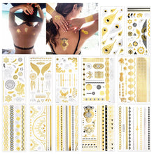 12 Blätter Metallic Flash Tattoos Schwarz Silber Goldene temporäre