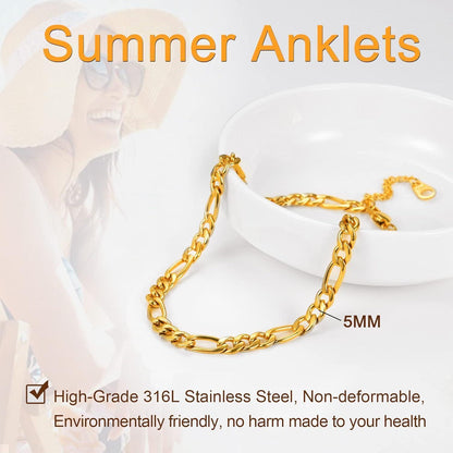 U7 Damen Mädchen Fußkette Armband Figarokette 18k vergoldet