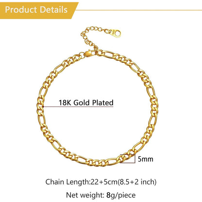 U7 Damen Mädchen Fußkette Armband Figarokette 18k vergoldet