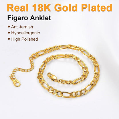 U7 Damen Fußkette Gold Figarokette 5mm Sommer Modeschmuck