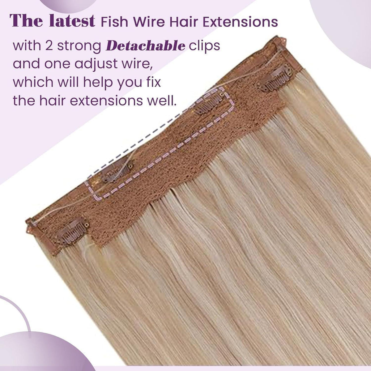 Echthaar Haarverlängerung mit Draht, Hellblond Highlights, 50cm