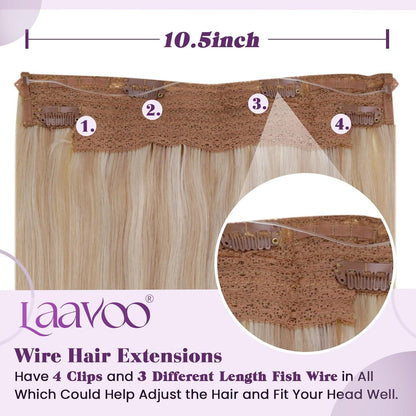 Echthaar Haarverlängerung mit Draht, Hellblond Highlights, 50cm