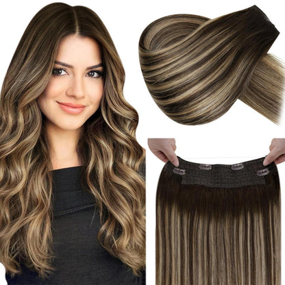 Echthaar-Draht Extensions Braun Ombre 40cm - Easy Fit