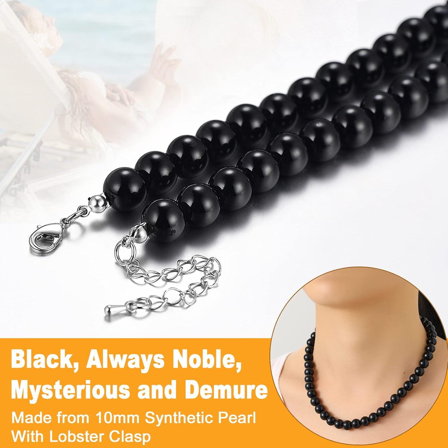 Perlenkette Damen Herren Choker Halskette Schwarz Synthetische Perlen
