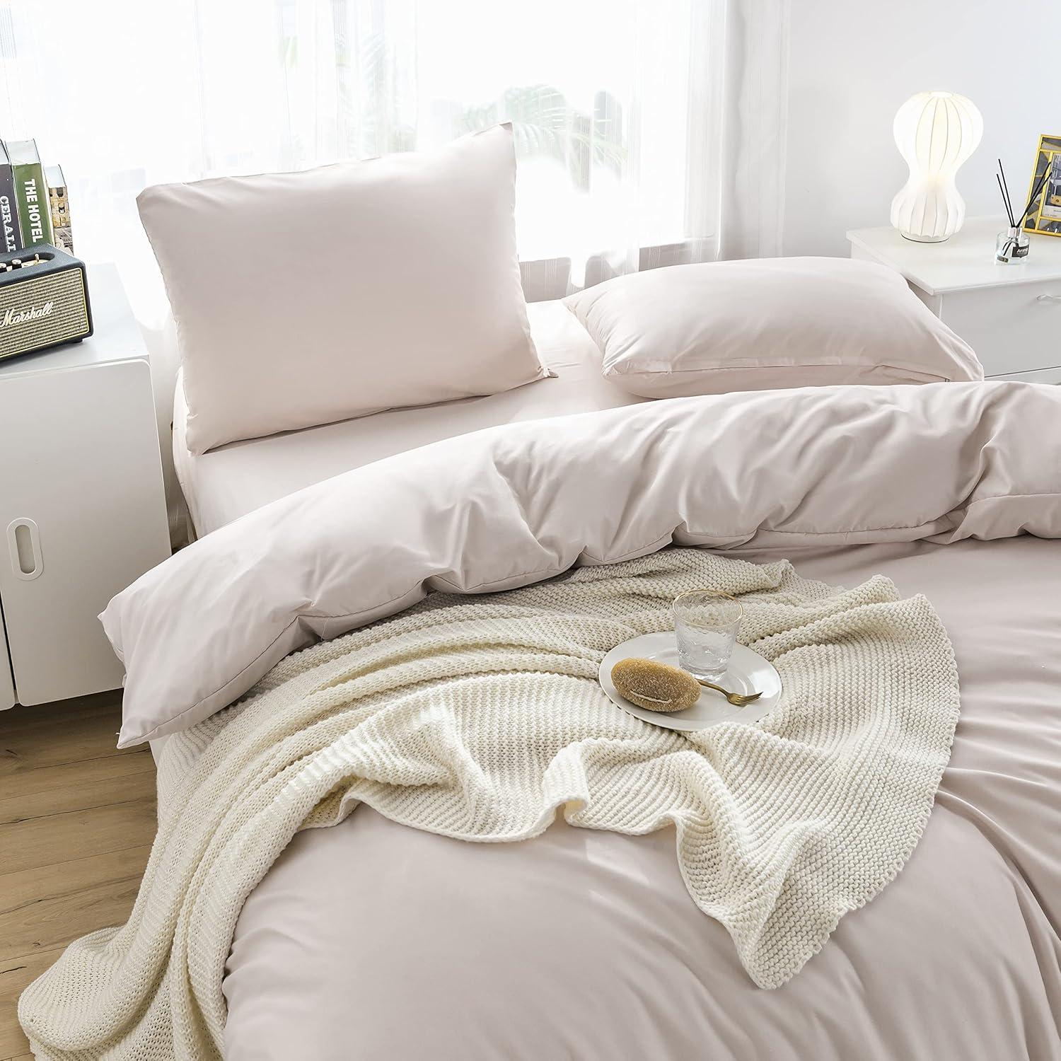 Bettwäsche Mikrofaser Beige 200x200 cm 110 g/m² 2 Kopfkissenbezug