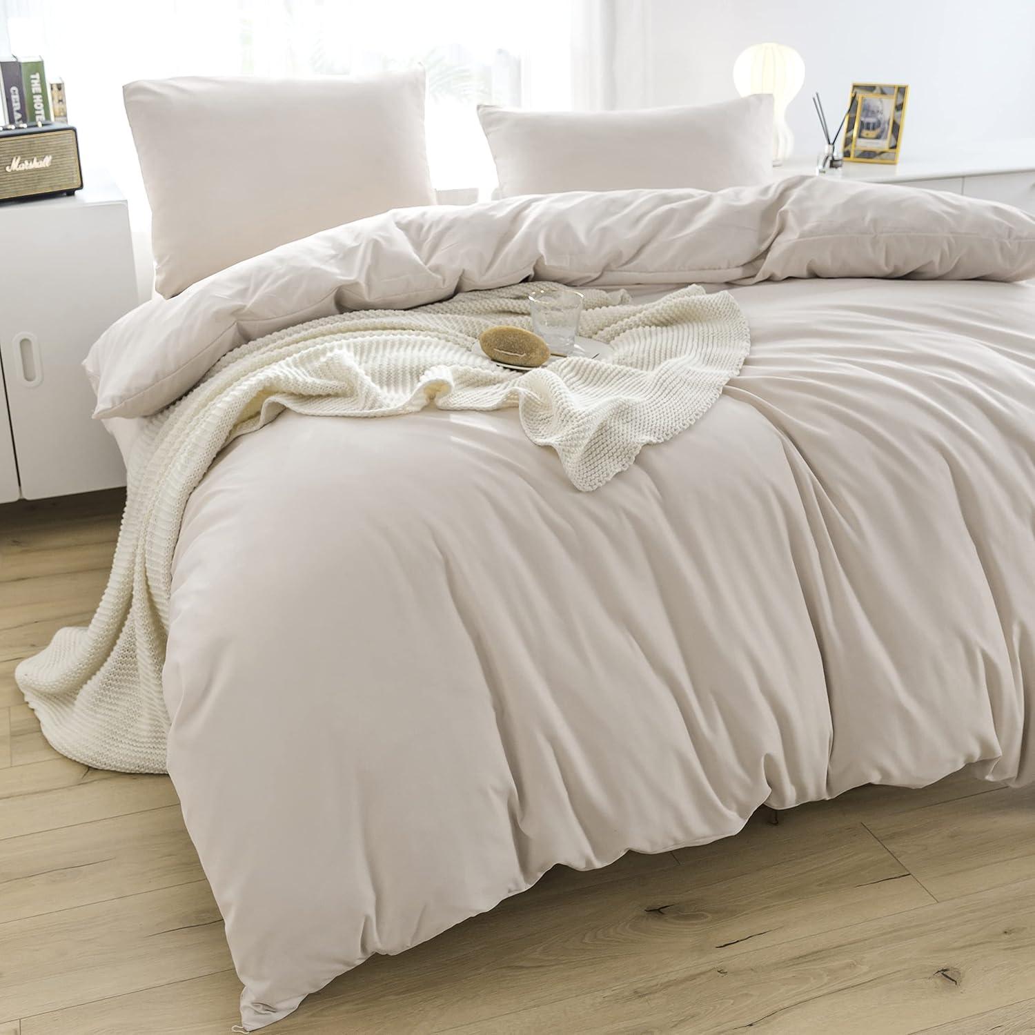 Bettwäsche Mikrofaser Beige 200x200cm mit 2 Kissenbezügen 80x80cm