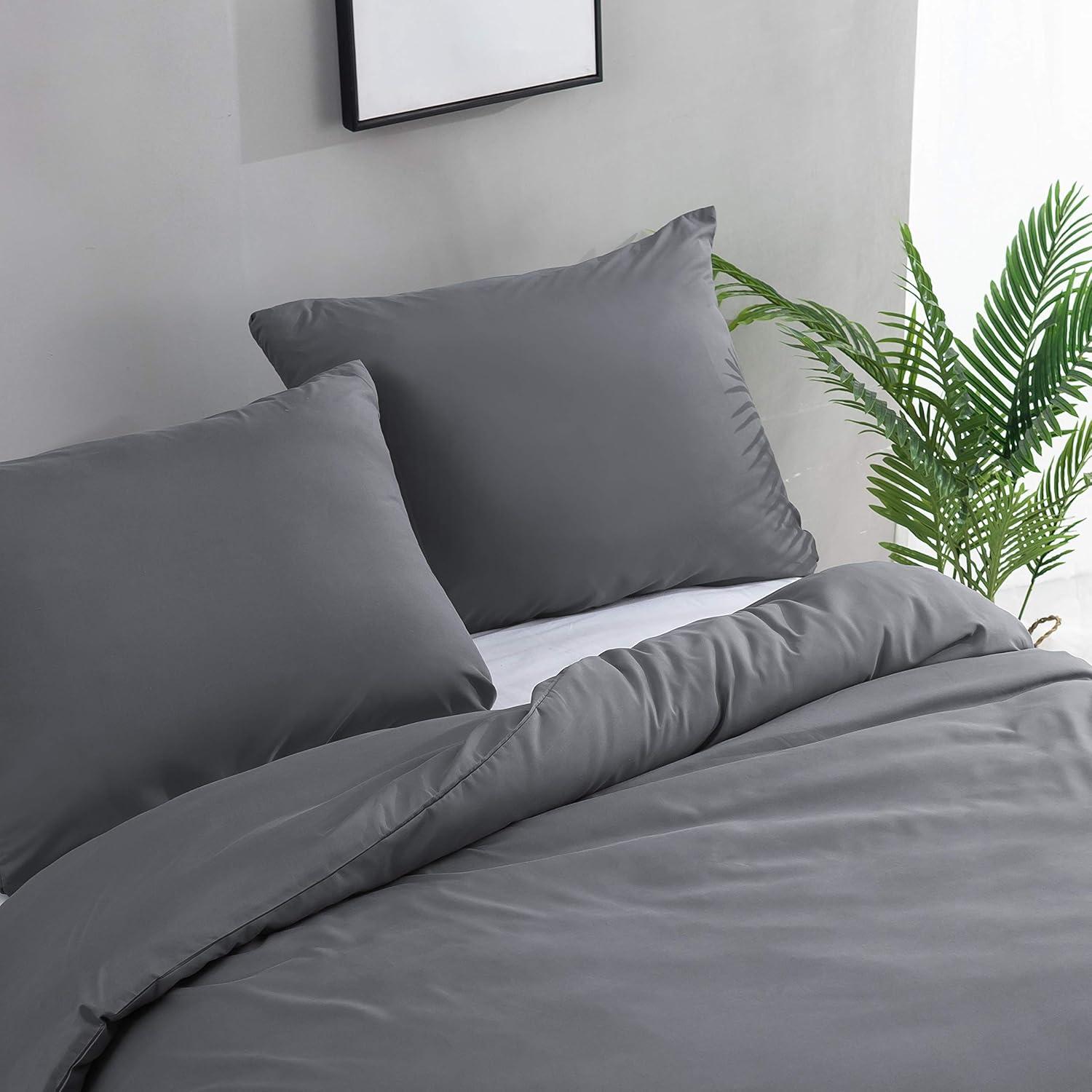 Bettwäsche 200x200 cm Grau Mikrofaser 110 g/m² mit 2 Kissenbezügen