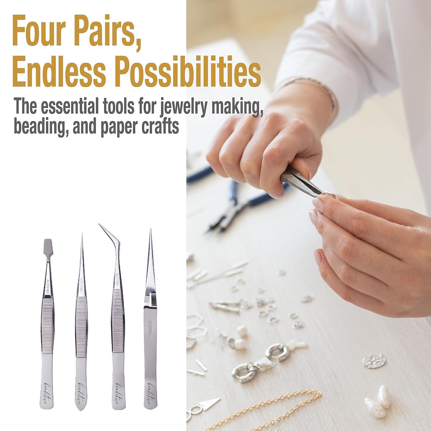 Präzisionspinzetten-Set Edelstahl Schmuck Nagelkunst 4-teilig