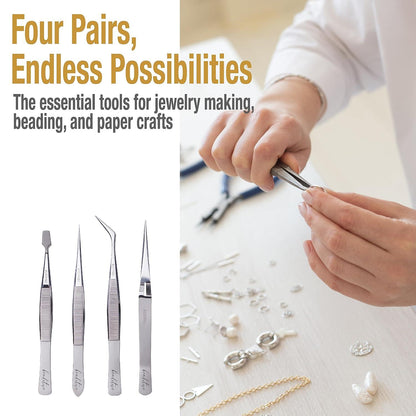 Präzisionspinzetten-Set Edelstahl Schmuck Nagelkunst 4-teilig