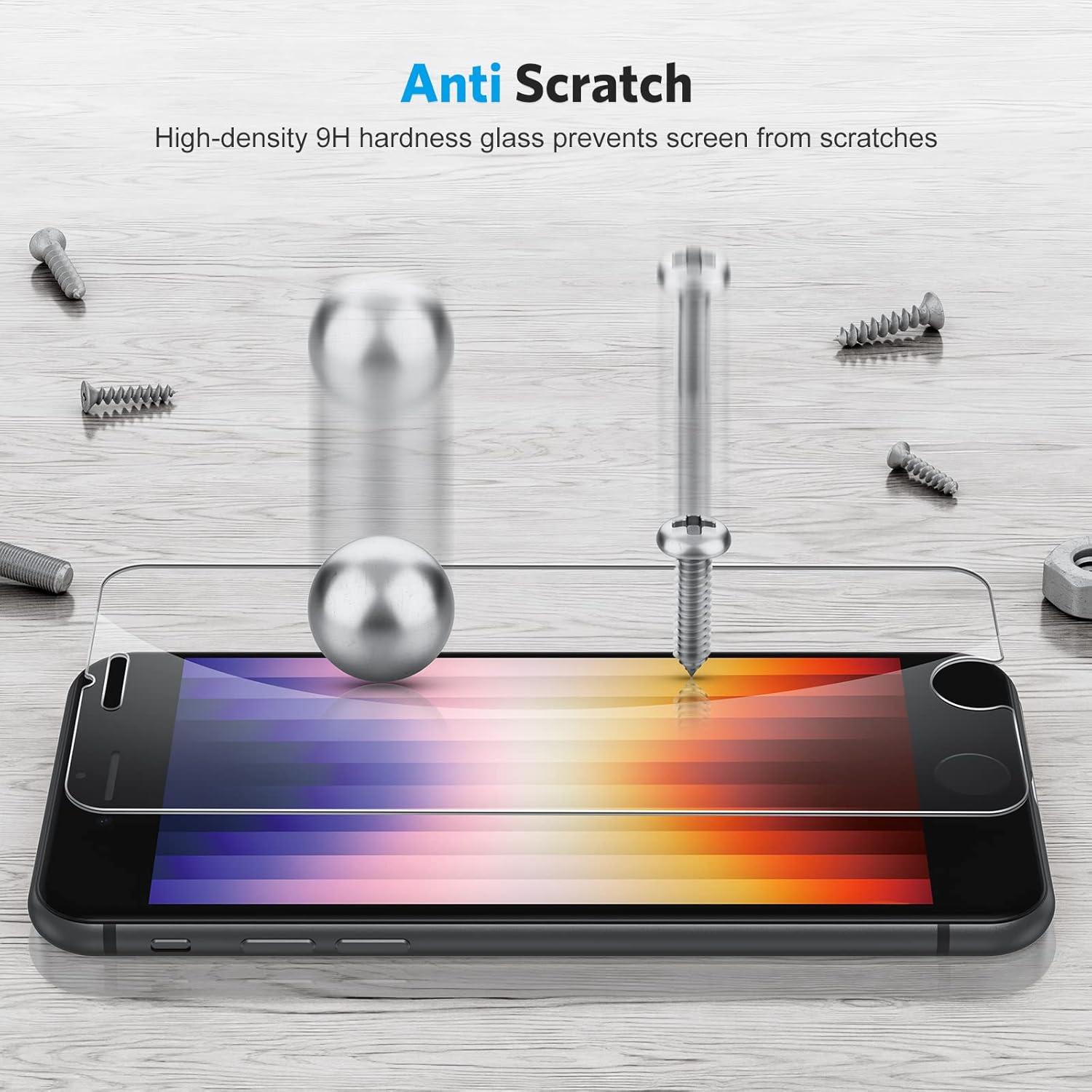 OMOTON Glasfolie für iPhone SE 2022 2020 8 7 6 6s 4er Pack 9H Härte Anti-Kratz