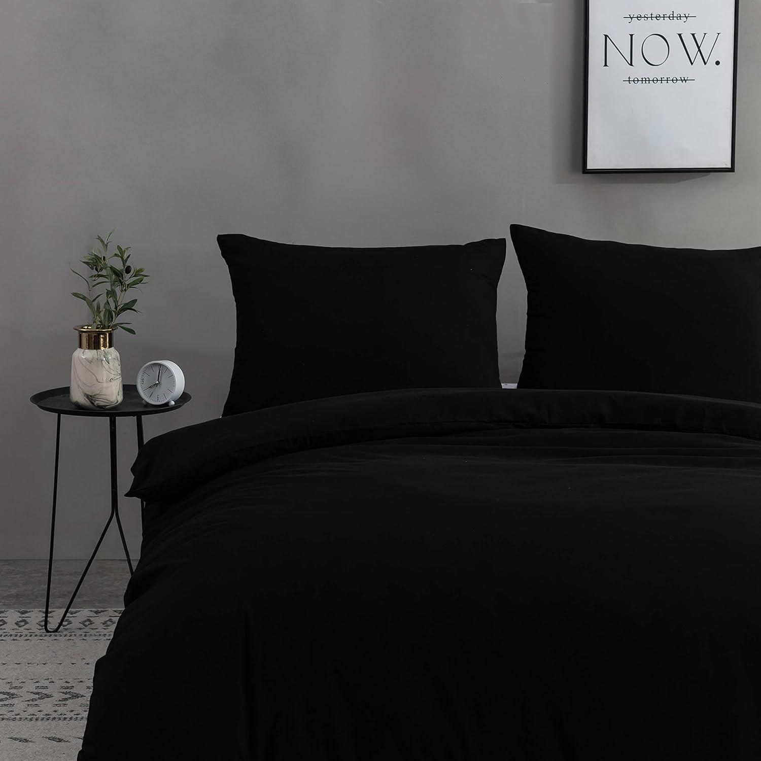 Bettwäsche Set 200x200 cm Schwarz Mikrofaser 110 g/m² 2