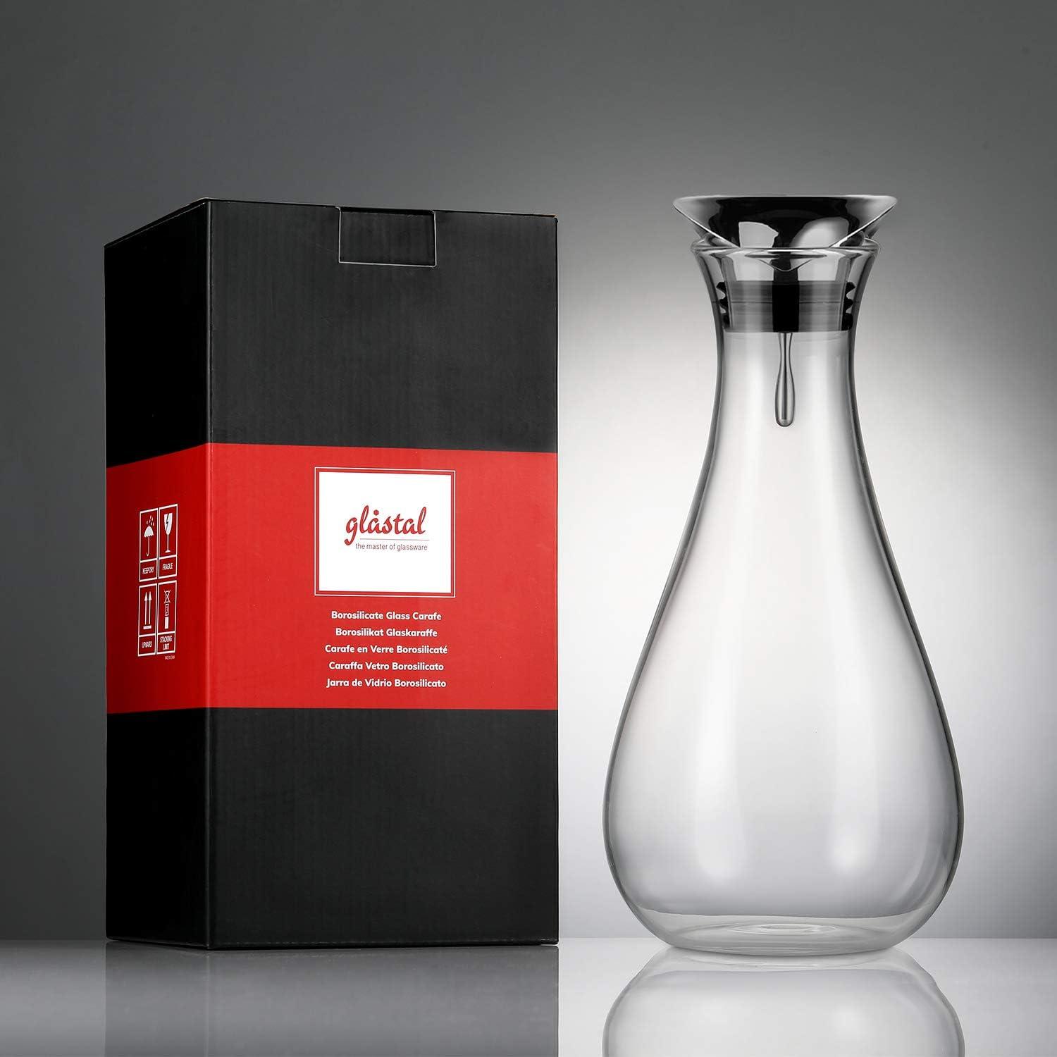 Glastal Glaskaraffe 1.8L Borosilikatglas Edelstahl Deckel Tropffreier Griff