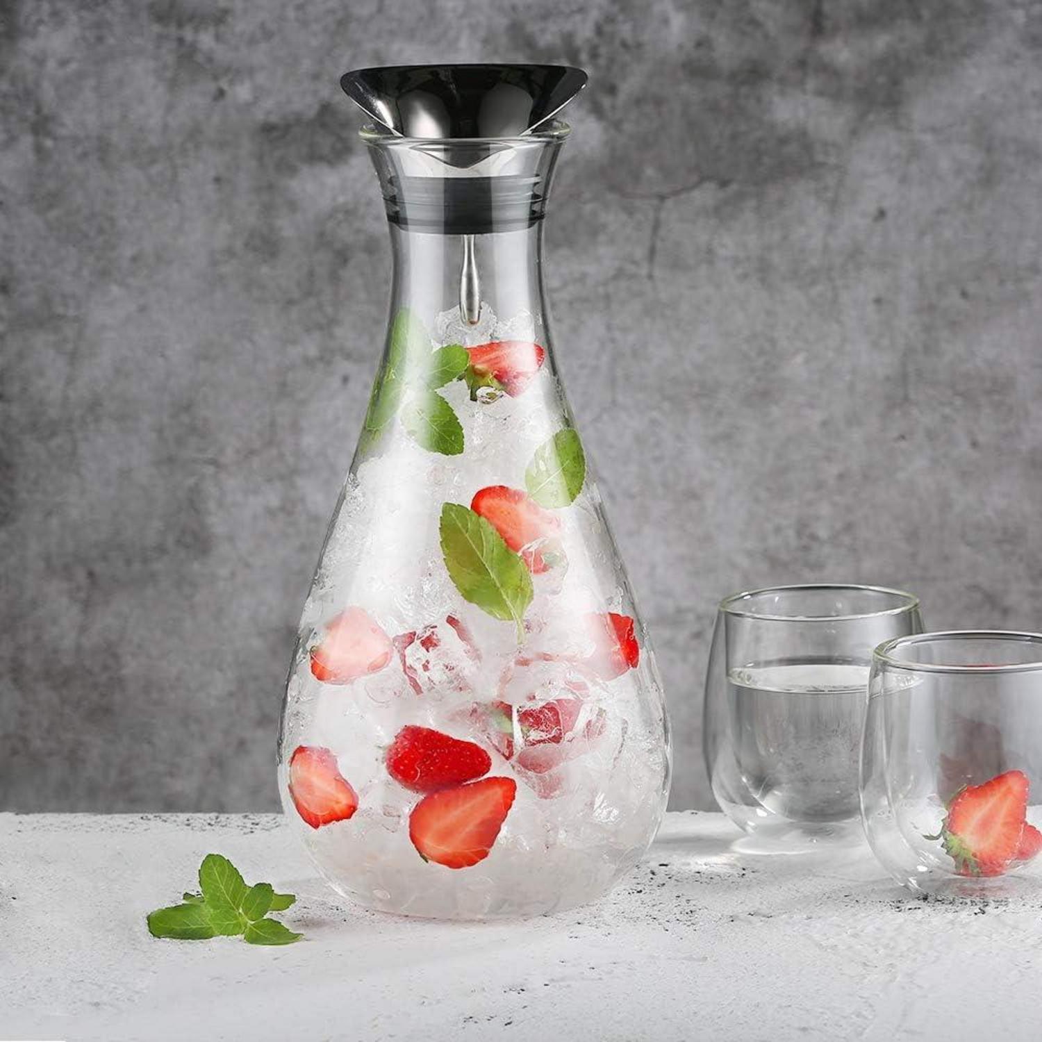 Glaskaraffe 1.8L mit Edelstahl Deckel und Reinigungsbürste