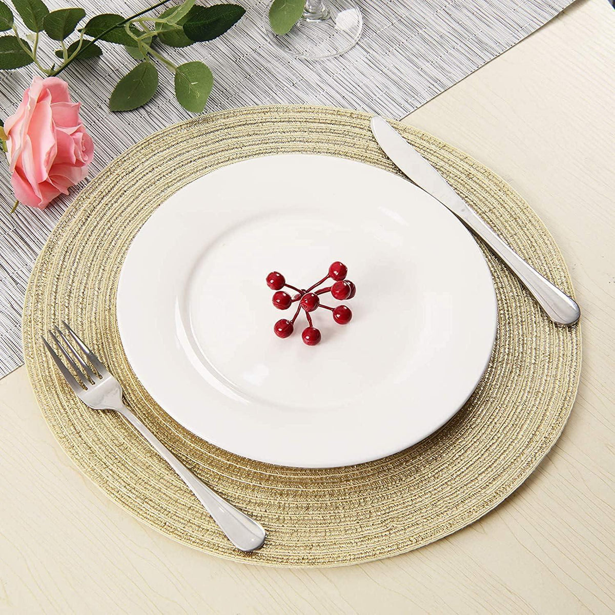 Platzsets Rund Gold 6er Set Abwaschbar Hitzebeständig 38cm