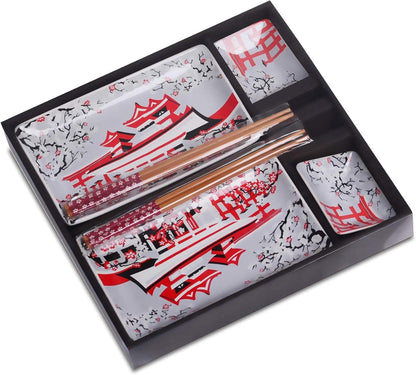 Japanisches Sushi Set Porzellan 8-teilig 2 Teller 2 Schälchen 2 Paar Essstäbchen