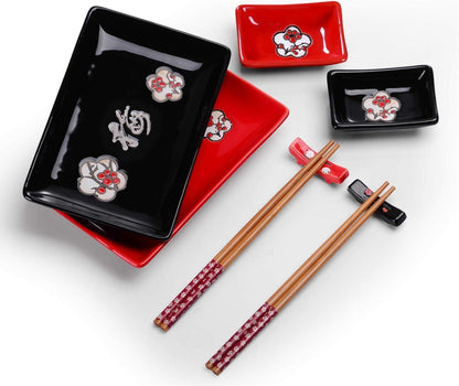 Japanisches Sushi Set 8-teilig mit Essstäbchen, Teller, Schalen
