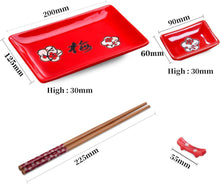 Japanisches Sushi Set 8-teilig, Porzellan, Rot und