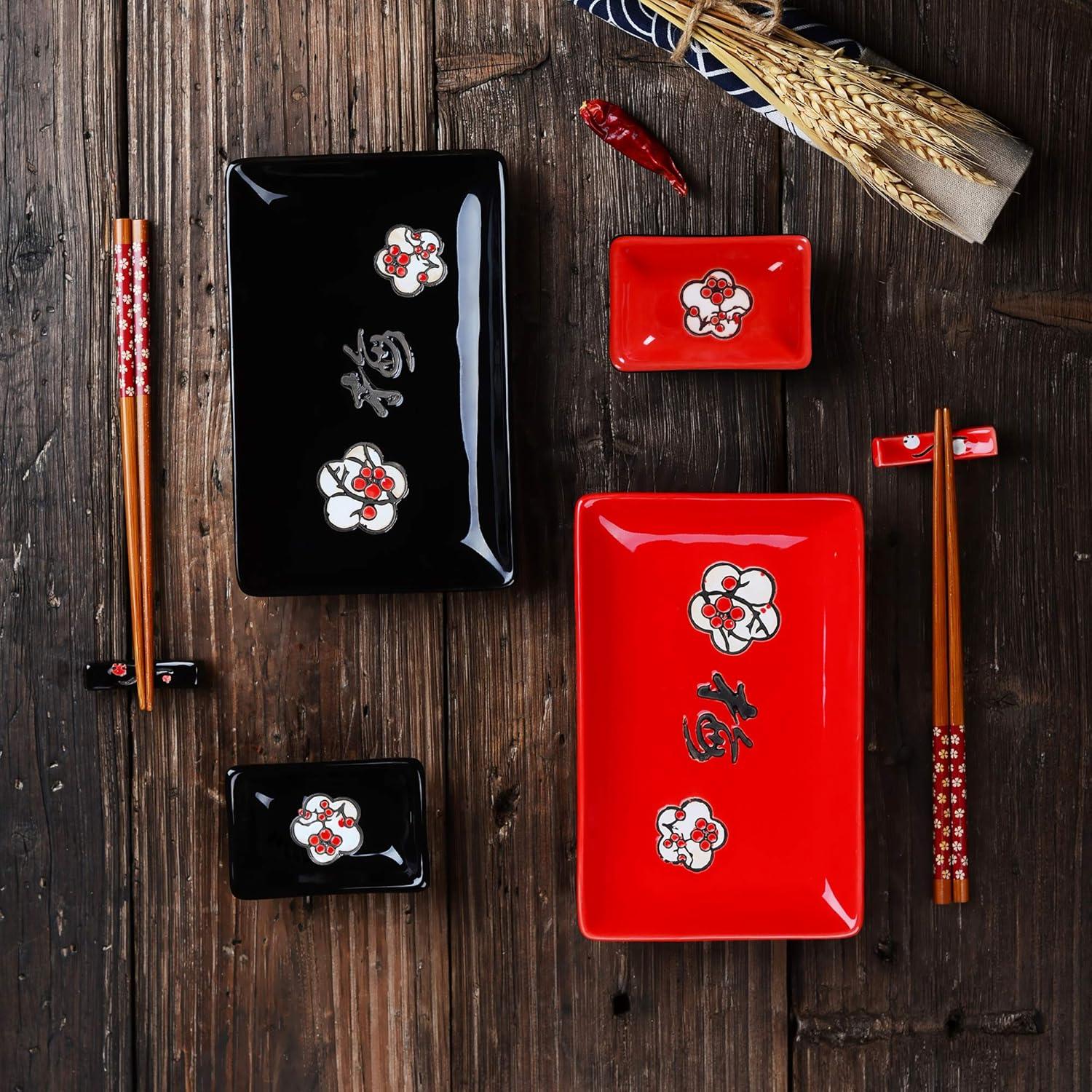 Japanisches Sushi Set 8-teilig mit Essstäbchen, Teller, Schalen