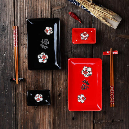 Japanisches Sushi Set 8-teilig mit Essstäbchen, Teller, Schalen