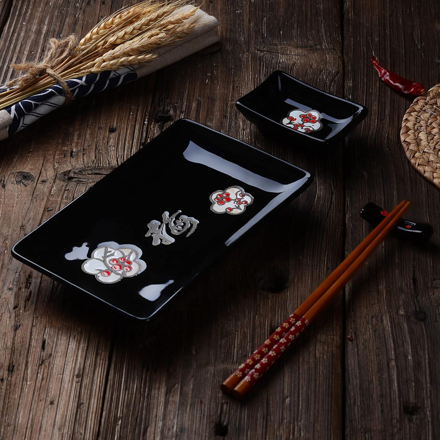 Panbado 8-teilig Japanisch Sushi Set in Rot und Schwarz