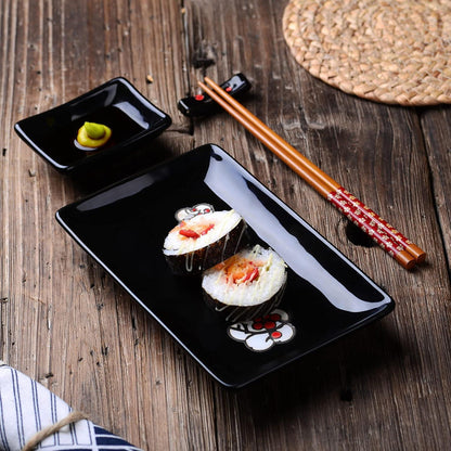 Japanisches Sushi Set - 8-teilig - Porzellan - Rot/Schwarz - Geschenkpaket